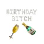 Festiko Birthday Party Decor, Birthday Bitch Balloon Banner, Champagne, Wine Glass Balloon, Girl Birthday Party Silver (Birthday Bitch Foil Balloons, 1 Set Champagneglass Balloon)