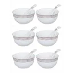 Goodhomes Porcelain Serving Small Soup Bowl with Spoon Set of 6pcs Bowl & 6pcs Spoon 280ml