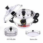 Eurostyle Magic Steamer 12 Deluxe Sandwich Bottom - 3 (Steamer, Kadai, Idli Plates) in 1 with 3 idli plates & 1 Steamer plate - for Fluffy Idli, Dhokla, Idiyappam, Vegetable Steam, Fry & Gravy (Stainless Steel) - Magic_ST_12_Deluxe