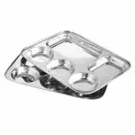 Arihant's Stainless Steel Dinner Plate/Thali with Deep Compartments | Divided Dinner Plate | Stainless Steel Divided Indian Dinner Plates| Indian Thali Plate | Set of 2, Heavy Weight Sectioned Plate (2)