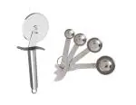 FIRST FRONT Stainless Steel SS Pizza Cutter With Stainless Steel Measuring Spoons and (Multicolour, Pack of 2)