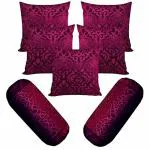 Belive-Me Purple Velvet Cushion Covers and Bolster Covers (16 x 16 inch) (32 x 16 inch) (Pack of 7)
