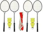 KSS TIAGO Badminton Set, Double Shaft Racket Set of 4 with 6 Pcs Shuttlecock & 1 Pc Net Red Strung Badminton Racquet (Pack of: 1, 200 g)