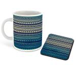Whats Your Kick Dark And Light Blue Pattern Design Printed White Ceramic Coffee Mug With Coaster 325 ML