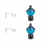 GLOXY Stainless Steel Brackets Parda Holder with Support 1 Inch Curtains Rod Pocket Finials Designer Door and Window Curtain Holders and Rod Support Fittings( Blue 1 Pair)