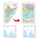 GO WOO SMALL - 100 India POLITICAL OUTLINE MAP FOR SCHOOL, SMALL - 100 India PHYSICAL OUTLINE MAP FOR SCHOOL and 2 IN 1 India POLITICAL AND PHYSICAL MAP IN HINDI | Pack of 2 Map Pad + 1 chart | Comprehensive Map and chart Set
