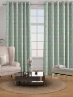 Raymond Home Aqua Ethnic 52% Polyester 48% Cotton Door Curtains with Rust Proof Stainless steel Eyelits