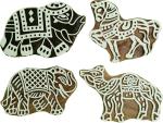 Reniq _4041 Wooden Printing Blocks Stemp Printing Blocks (Pack Of 4)