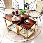 Artlivo Coffee Table Sheesham Wood Square - Set of 2 in (22 & 17 Inches) Dia|for Gift|for Decor|for Occasion|for Birthday|for Wedding