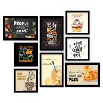 Vasl Engineered Wood Multicolor Restaurant Theme Painting Food Framed Wall Posters With Frame 11 Inches X 14 Inches (Pack Of 8)