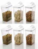 Easy Flow Plastic Kitchen Container Storage Jar Set for Grocery, Cereal, Spices 750ML (6PCS)