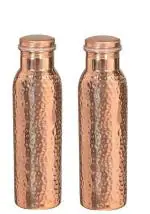 Imago Hammered 1000ml Pure Copper bottle Lacquare Coated (Pack of 2)