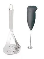 Stainless Steel Potato Masher With Stainless Steel Coffee Beater and Multicolour, Pack of 2
