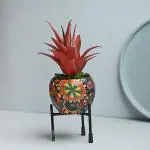 Floweraura Decorative Artificial Haworthia Indoor Plant With Printed Metal Pot Vase For Living Room, Table Corner, Balcony, Bedroom, Office/Home Decoration And Gifts For Friends, Relatives, Neighbours & Colleagues