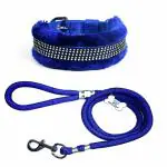 THE DDS STORE Dog Leash Stylish Rope Dog Cord Training Leash with Soft Fur Collar Pet Dog Soft Padded Nylon Dog Collar & Leash -2 Piece Set (XX-Large, Blue)