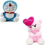 LVS TOYS Soft Lovable Hugable Teddy Combo Doremon and I Love You Balloon Teddy Bear for Kids Toys Bithday Gift - 30 cm  (Multicolor)