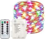 LTETTES Multicolor RGBY Flexible Copper Wire Fairy String Lights with 3AA Battery Powered and Remote Controller 10 m and 100 Lights