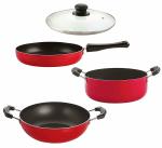 Nirlon 4 pcs of Red 3 Layer Non-stick Aluminium Coated Kitchenware Essential Combo Set