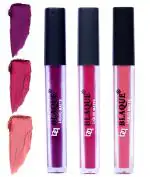 bq BLAQUE Matte Liquid Lip Gloss Combo of 3 Lipstick # 103-105-107 (12 ml, Purple Affair, Dark & Bold Pink, Coral Peach)