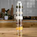 ECOVISTA Spice Containers, 6 Pcs Stackable Spice Pot Spice Tower Spice and Color Transparent Pot Seasoning Bottle,stackable Empty Round Spice Bottles for Kitchen Seasoning, Coffee Bean, Tea, Suger, Herbs Masala Dabba