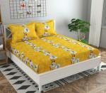 Varde Queen Size Elastic Fitted Double Bed Bedsheet - 78X72X6 Inch 180TC Glace Cotton, Yellow Bail