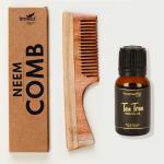 Puremazing Neem Wooden Comb with Tea Tree Essential Oil for Hair Growth, Hairfall & Dandruff Protection, Fine Comb with Easy Grip Handle, Suitable for Men & Women