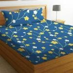 HOMDAZAL BLUE FLOWER GLACE COTTON DOUBLE BEDSHEET WITH TWO PILLOW COVER