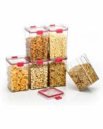 Welldone Transparent Pink Pastic Grocery Container 1400 Ml (Pack Of 6)