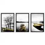 SAF Set of 3 Water Bridge And Boat Wall Painting for Home Decoration SA-BLACKCF33595
