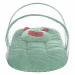 Superminis Green Cotton Soft Plain Velvet Baby Bedding Set Thick Base, Foldable Mattress, Bear Face Pillow And Elastic Closure Mosquito Net (6-12 Months)