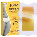 Sanfe Detan Wax Strips | For Legs, Arms, Bikini Line | Easy Cold Gel Formula, Orange Peel Extract, Glycerine, Vitamin C | For Waxing & Detanning | No Heating Required | Experience Long-Lasting Results | Salon Like Results | For Indian Skin | 20 Wax Strips
