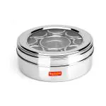 Sumeet 9 in 1 Stainless Steel Airtight Multi Masala Box/Organiser with See through Lid, 9 Containers with lid & 2 Spoon (20.5 cms)