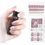 Coslifestore Press On Nails Pack of 24 Reusable Gel Nail Extensions Designer Nails With Full Application Kit Consisting of Buffer Manicure Tool, 24 Jelly Tabs Diy Nail Art Kit (Hearts)