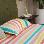 Urban Space Serene 100% Cotton 200 TC Printed Bedsheet for Single Bed with 1 Pillow Cover (Size 58 x 90 inches, Multi Colour Stripes-Pastel)