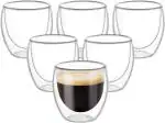 Ramkuwar Double Wall Glass Coffee Mugs Set of 6 Insulated Clear Tea Cups Perfect for Espresso Latte and Cappuccinos
