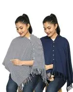 nene Breastfeeding Multi Purpose Scarf The Jersey Cotton Nursing Shawl, Breathable Breastfeeding Cover- Pack of 2 Large Size 180cmX55cm (Navy-Grey Stripes)