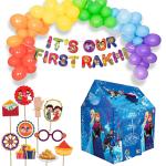 Festiko Set of 37 Pcs It's Our First Rakhi Combo (Banner, Balloons, Photobooth Props, Playhouse Tent Frojen), Raksha Bandhan Decoration Combo