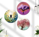 SAF Round Shape colorful Tree MDF Wall Painting for Living Room,Bedroom,Office And hall 22X20 inch LRC11-L3