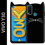 UNILORD Vivo Y30 Black Rubber Screen Protector 3D Cat Kitty Girls Back Case Cover