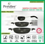 Prestlee Nonstick Cookware Set 3 PC Combo - (Kadai 240 + Kadai 260 + Tadka Pan) - Popular / Nonstick Kadai / Kadhai / Non Stick Kadhai / Iron Kadai