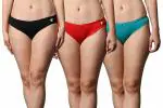 FF Essentials Women's Cotton Bikini Brief Underwear No Show Panties, Soft Stretch Bikini Panties, Pack of 3, Medium