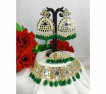 Gyaan Jewels Handmade Alloy Necklace, Earring and Maang Tikka Set Green, Gold (Women) (Pack of 1) Free Size