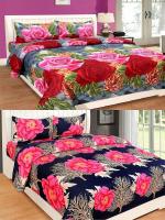 VORDVIGO 3D Polycotton Double Bedsheets Combo Pack of 2 Double Bed Sheet with 4 Pillow Covers, Size- 88*88 inches (Multicolor)