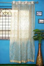 Parda Online Brown and Beige Tissue Embroidery Space Window Curtain 9ft, (Pack of 1)