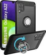 Unistuff Back Case Cover for Samsung Galaxy A22 with Magnetic Kickstand | Premium Matte Finish | Camera Bump Protection | Rubberized Ring Cover - Night Black, 76606