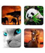 Whats Your KIck Animals Elephant Bears Cats Horse Printed Set of 4 Coaster With Metal Stand