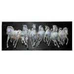 Jodhpur art and Craft iron HandpaintedSilver 7 Running Horses empanelled in Wooden Frame Handcrafted Wall Hanging with Background LED's