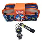 AMB Pencil Pen Case with Keychain for Kids, Big Capacity Pencil Pouch Cute Cartoon Stationery Bag Organizer for School Office Supplies Students Children Gift(Space)