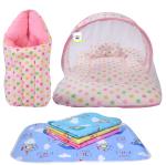 Toddylon New Born Baby Bedding Set Combo Mattress with Net Sleeping Bag & Nappy Changing Mat Sheets