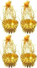 DATTU DEKOR Acrylic Golden Bag Decorative Box Net Lotus Flower Shape Potly Bag Multipurpose Use, Traditional Gifting Wedding, Anniversary, Birthday, Functions Return Bag for Coins, Dry Fruits - 4 Pcs